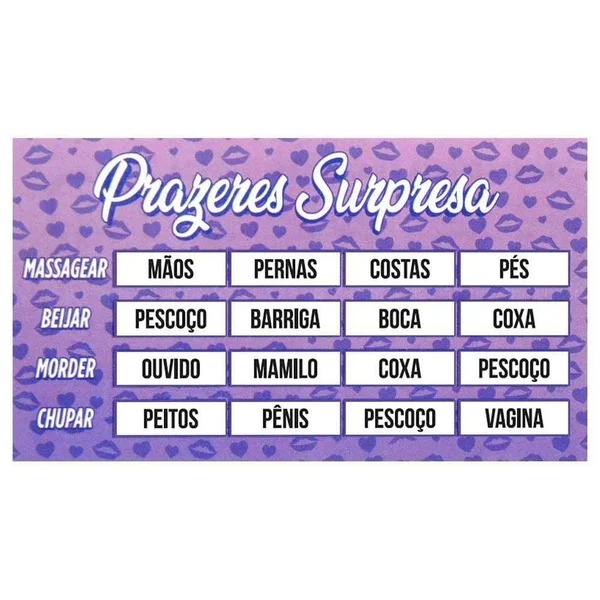 JOGO RASPADINHA PRAZERES SURPRESA UNITÁRIA SENSUAL LOVE