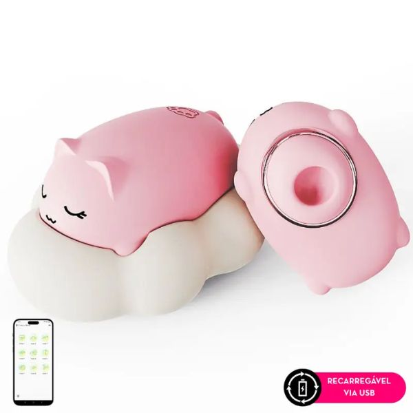 SUGADOR CLITORIANO COM CASE EM FORMATO DE GATO E VIA APLICATIVO SEXY IMPORT