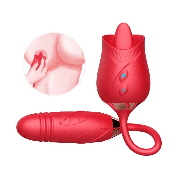 VIBRADOR FLOR FLOWERY PLUS COM MOVIMENTO LÍNGUA E BULLET VAI E VEM 10 VIBRAÇÕES SEXY IMPORT