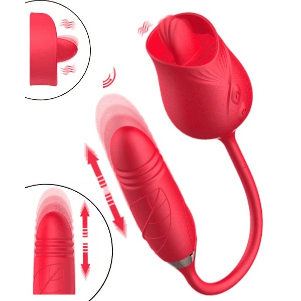 VIBRADOR FLOR FLOWERY PLUS COM MOVIMENTO LÍNGUA E BULLET VAI E VEM 10 VIBRAÇÕES SEXY IMPORT