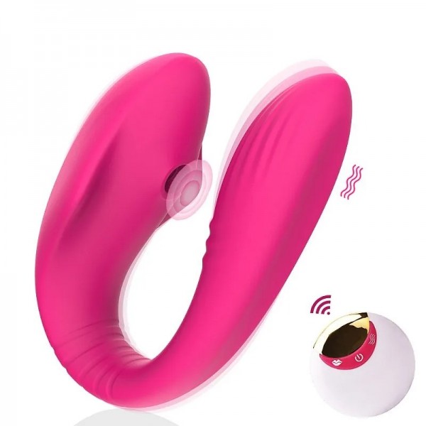 VIBRADOR DE CASAL COM SUGADOR CLITORIANO ELET...