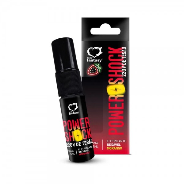 SPRAY EXCITANTE POWER SHOCK  220V DE TESÃO ELETRIZANTE  SABOR MORANGO 15ML  SEXY FANTASY  