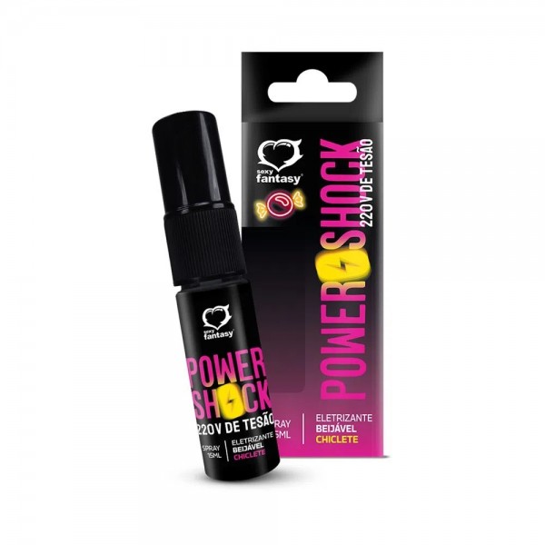 SPRAY EXCITANTE POWER SHOCK  220V DE TESÃO ELETRIZANTE  SABOR CHICLETE 15ML  SEXY FANTASY  