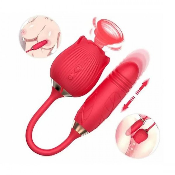 VIBRADOR E SUGADOR FORMATO DE ROSA COM 10 VIBRAÇÕES E VAI E VEM SOPHIE SEXY IMPORT