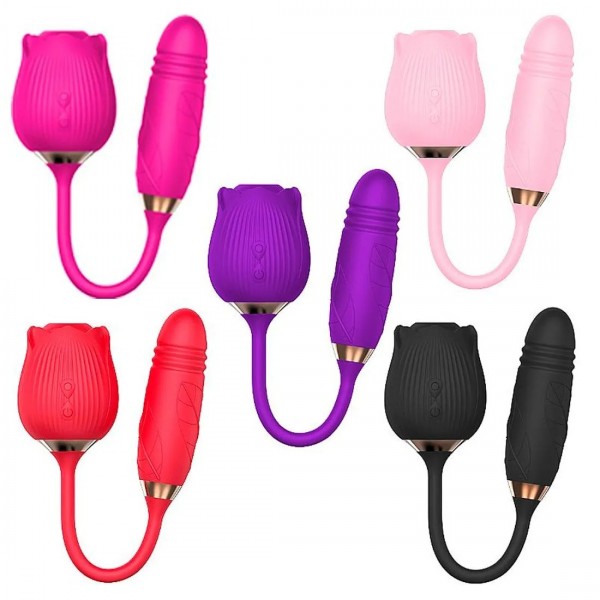 VIBRADOR E SUGADOR FORMATO DE ROSA COM 10 VIBRAÇÕES E VAI E VEM SOPHIE SEXY IMPORT