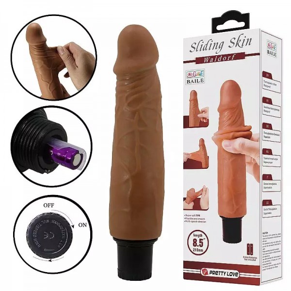 PÊNIS RELAÍSTICO COM VIBRAÇÃO WALDORF DUPLA CAMADA 21,5X 4,0CM SEXY IMPORT