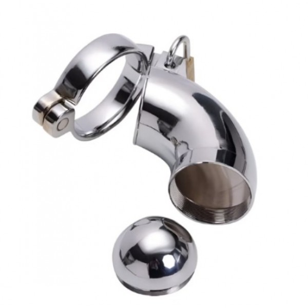 CINTO DE CASTIDADE EM AÇO COM TAMPA ROSQUEÁVEL E ANEL PARA ESCROTO TAMANHO P SEXY IMPORT