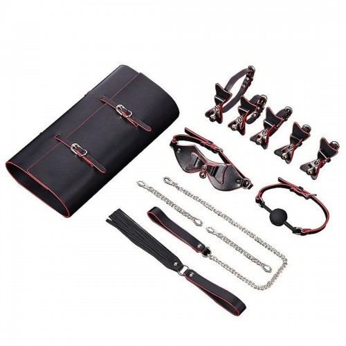 KIT BONDAGE SADO LUXO EM COURO SINTÉTICO SEX...