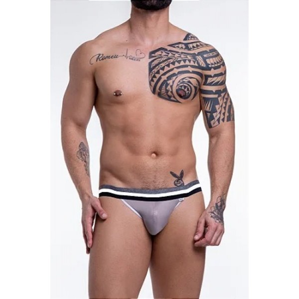 CUECA JOCK CIRRE CINZA COM ELÁSTICO TRICOLOR SD CLOTHING