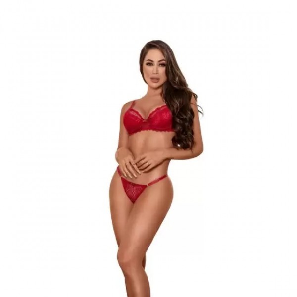 CONJUNTO LINGERIE FIO DENTAL RENDADO YAFFA Y7069 - VERMELHO