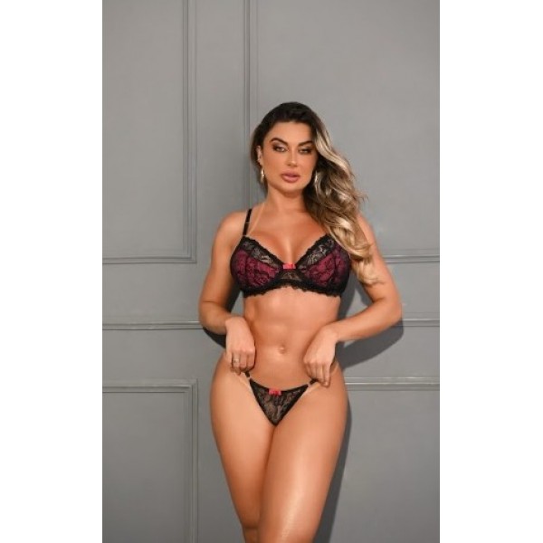 CONJUNTO LINGERIE FIO DENTAL RENDADO YAFFA Y7...